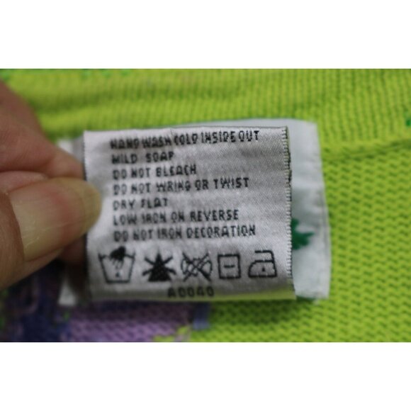 Quaker Factory Lime Green Embroidered Beaded Sweater-Large-Button Up-Birds - Picture 12 of 15